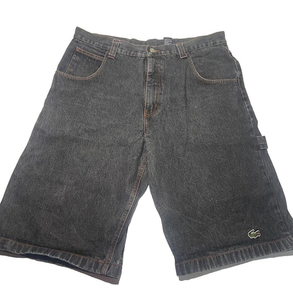 Vintage Lacoste Wide Leg Baggy Gray Denim Jean Jnco Shorts Jorts Size 40 Y2K